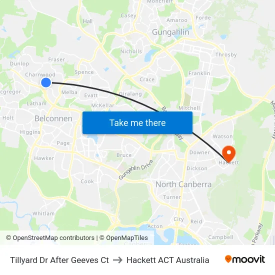 Tillyard Dr After Geeves Ct to Hackett ACT Australia map