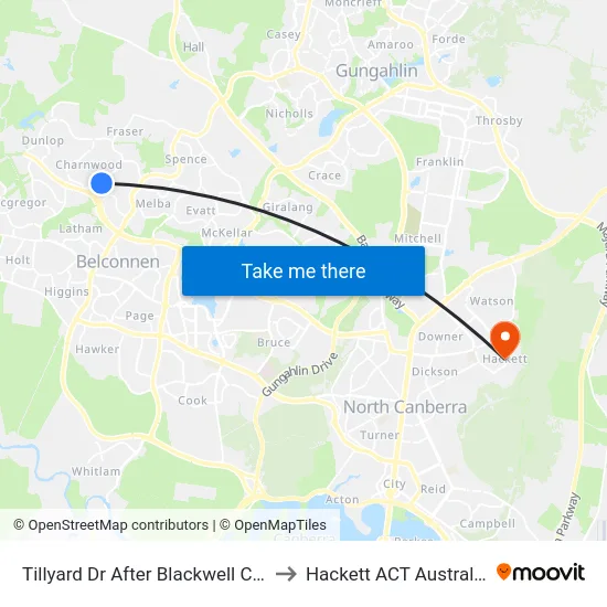Tillyard Dr After Blackwell Cct to Hackett ACT Australia map