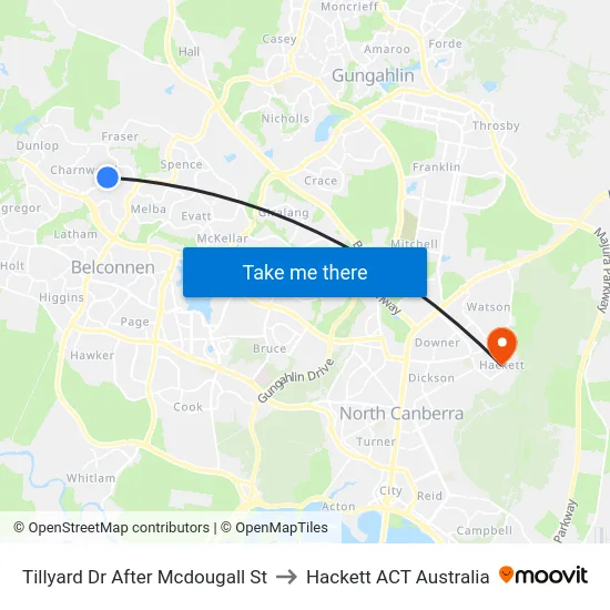 Tillyard Dr After Mcdougall St to Hackett ACT Australia map