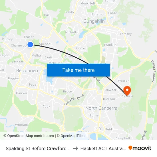 Spalding St Before Crawford Cr to Hackett ACT Australia map