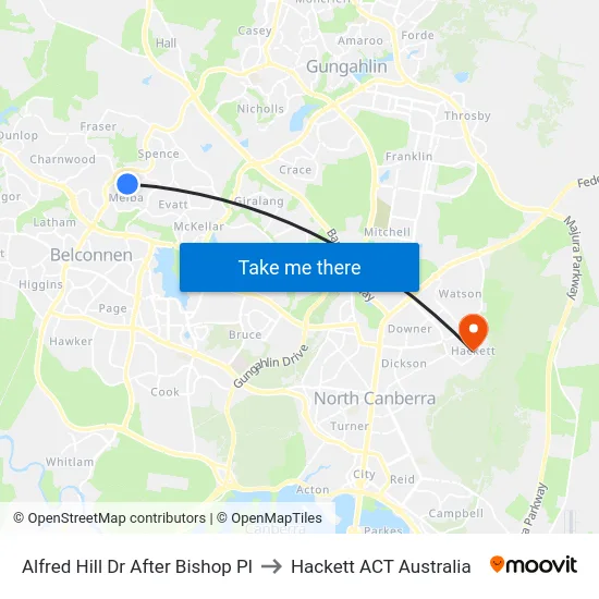 Alfred Hill Dr After Bishop Pl to Hackett ACT Australia map