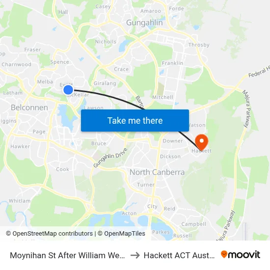 Moynihan St After William Webb Dr to Hackett ACT Australia map