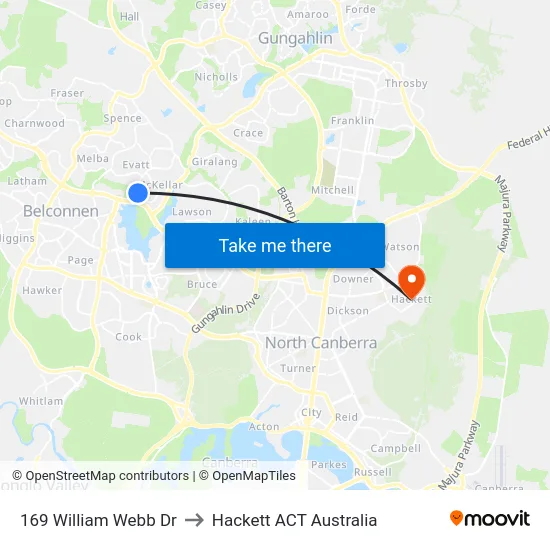 169 William Webb Dr to Hackett ACT Australia map