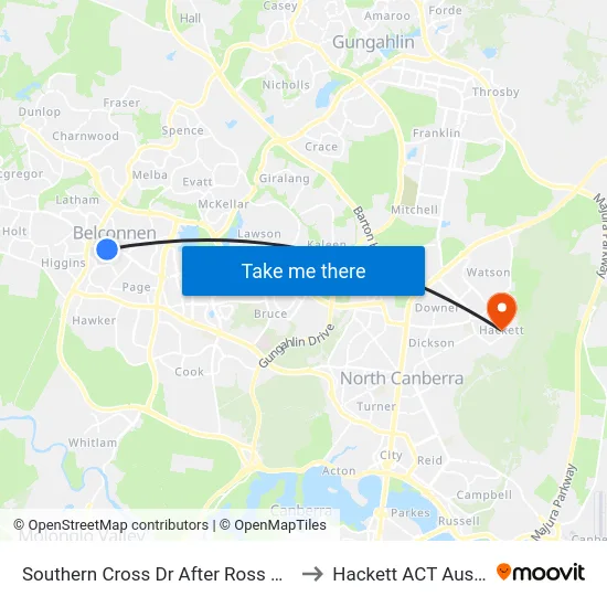 Southern Cross Dr After Ross Smith Cr to Hackett ACT Australia map
