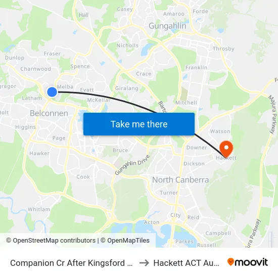 Companion Cr After Kingsford Smith Dr to Hackett ACT Australia map