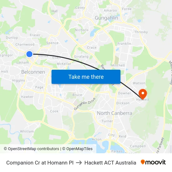 Companion Cr at Homann Pl to Hackett ACT Australia map
