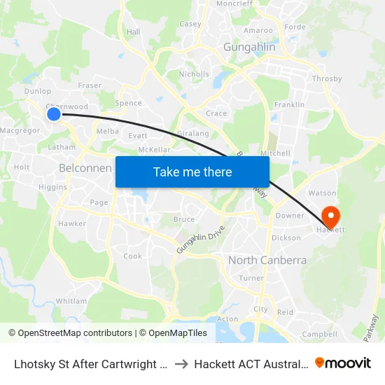 Lhotsky St After Cartwright St to Hackett ACT Australia map