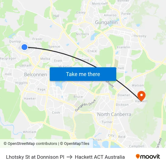 Lhotsky St at Donnison Pl to Hackett ACT Australia map