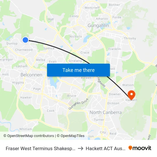 Fraser West Terminus Shakespeare Cr to Hackett ACT Australia map