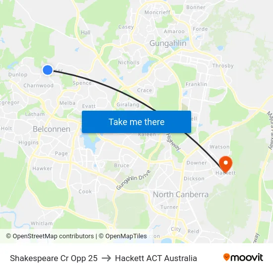 Shakespeare Cr Opp 25 to Hackett ACT Australia map