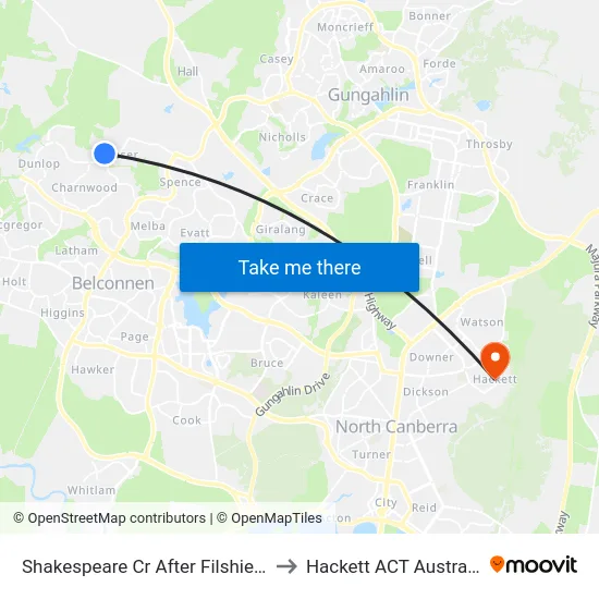 Shakespeare Cr After Filshie Cl to Hackett ACT Australia map
