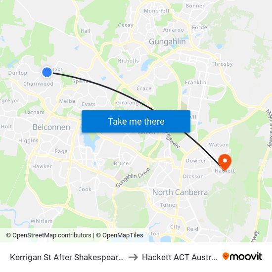 Kerrigan St After Shakespeare Cr to Hackett ACT Australia map