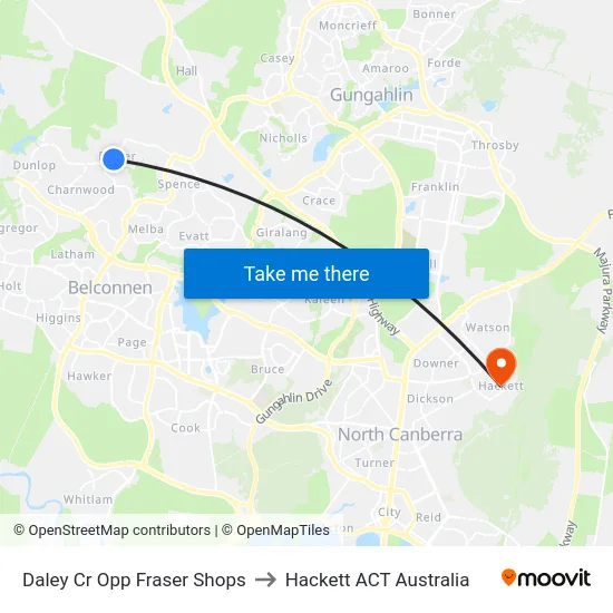 Daley Cr Opp Fraser Shops to Hackett ACT Australia map