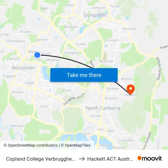 Copland College Verbrugghen St to Hackett ACT Australia map