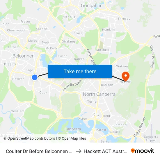 Coulter Dr Before Belconnen Way to Hackett ACT Australia map