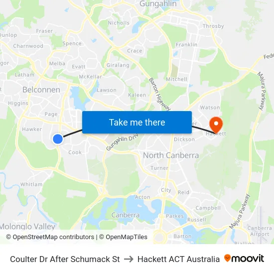 Coulter Dr After Schumack St to Hackett ACT Australia map