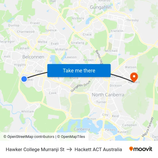 Hawker College Murranji St to Hackett ACT Australia map
