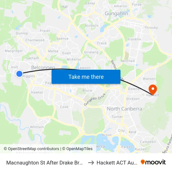 Macnaughton St After Drake Brockman Dr to Hackett ACT Australia map