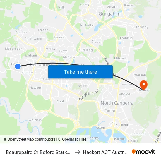 Beaurepaire Cr Before Starke St to Hackett ACT Australia map