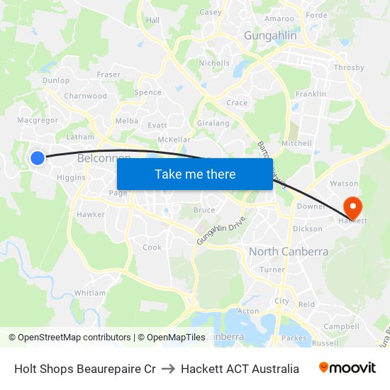 Holt Shops Beaurepaire Cr to Hackett ACT Australia map