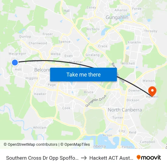 Southern Cross Dr Opp Spofforth St to Hackett ACT Australia map