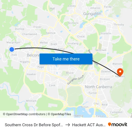 Southern Cross Dr Before Spofforth St to Hackett ACT Australia map