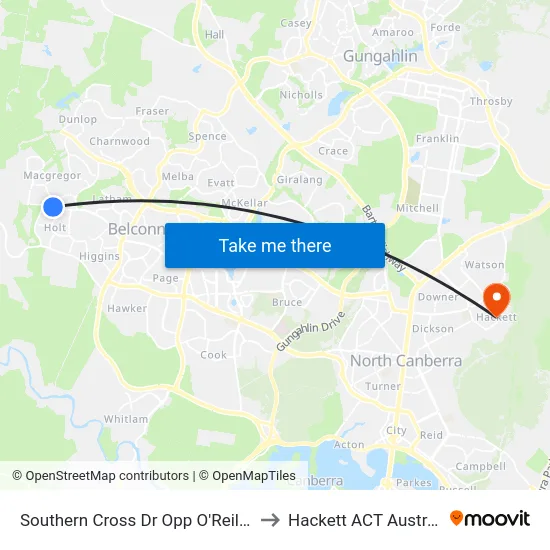 Southern Cross Dr Opp O'Reilly St to Hackett ACT Australia map