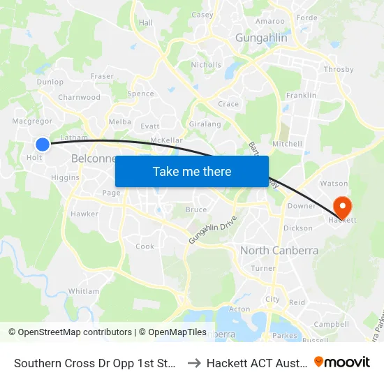 Southern Cross Dr Opp 1st Starke St to Hackett ACT Australia map