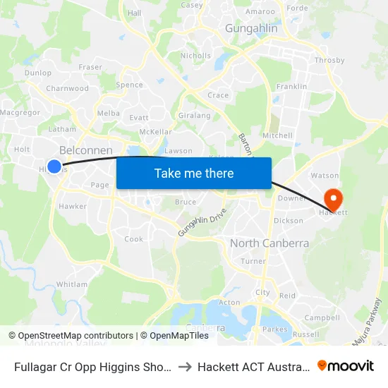 Fullagar Cr Opp Higgins Shops to Hackett ACT Australia map