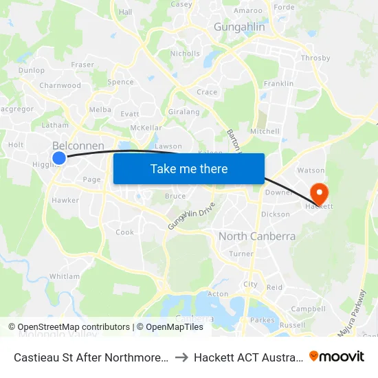 Castieau St After Northmore Cr to Hackett ACT Australia map