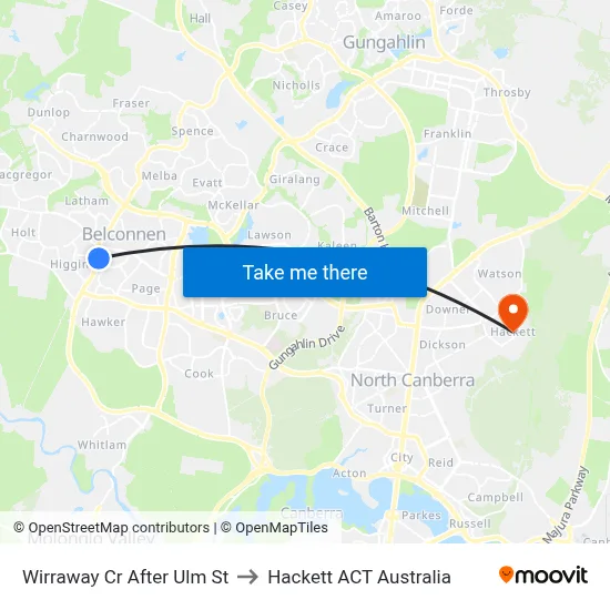 Wirraway Cr After Ulm St to Hackett ACT Australia map
