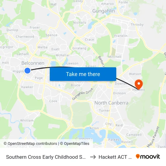 Southern Cross Early Childhood School Wirraway Cr to Hackett ACT Australia map