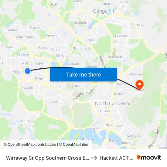 Wirraway Cr Opp Southern Cross Early Childhood Sch to Hackett ACT Australia map