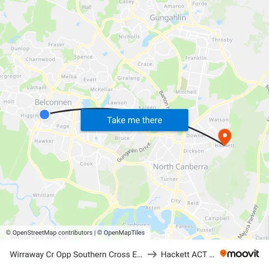 Wirraway Cr Opp Southern Cross Early Childhood Sch to Hackett ACT Australia map