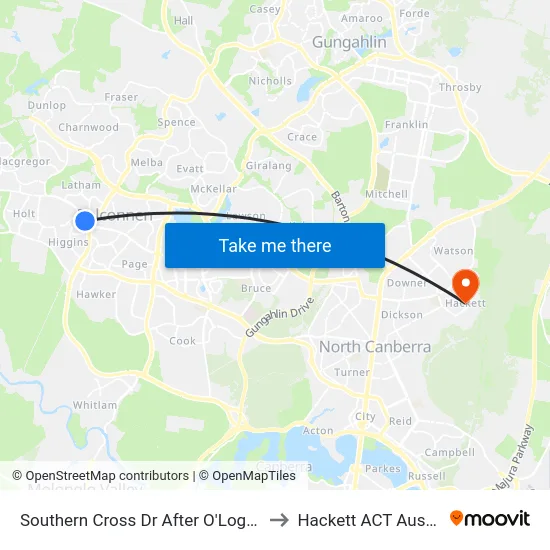 Southern Cross Dr After O'Loghlen St to Hackett ACT Australia map