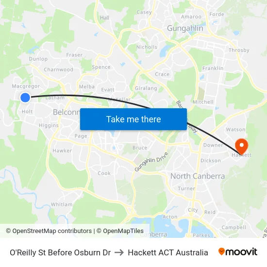 O'Reilly St Before Osburn Dr to Hackett ACT Australia map
