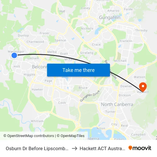 Osburn Dr Before Lipscomb Pl to Hackett ACT Australia map