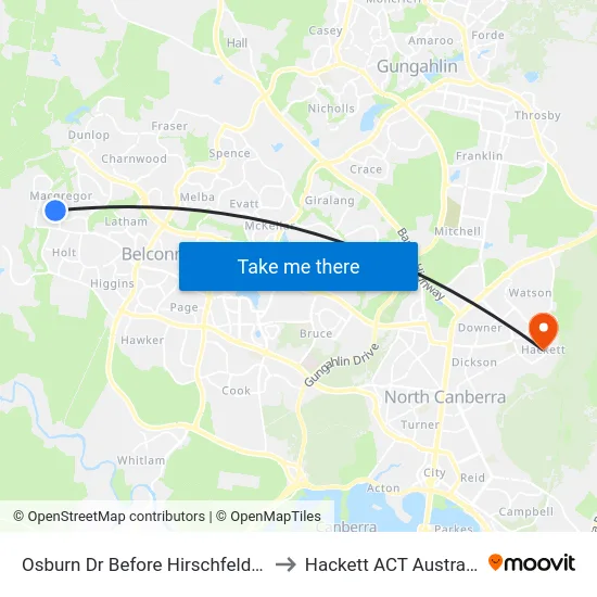 Osburn Dr Before Hirschfeld Cr to Hackett ACT Australia map