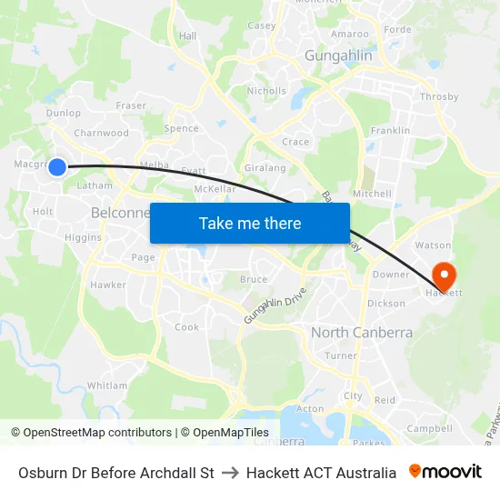 Osburn Dr Before Archdall St to Hackett ACT Australia map