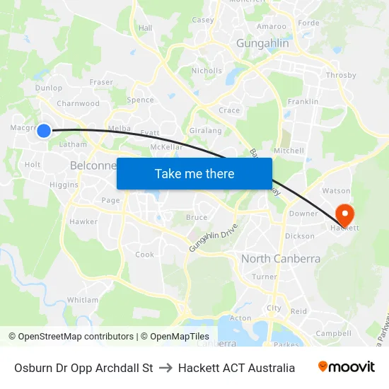 Osburn Dr Opp Archdall St to Hackett ACT Australia map
