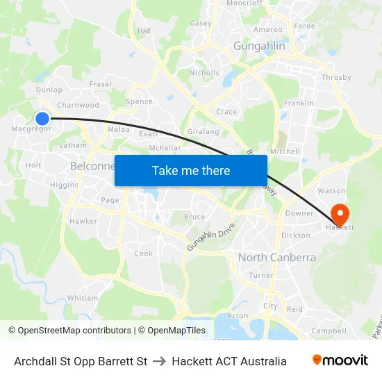 Archdall St Opp Barrett St to Hackett ACT Australia map