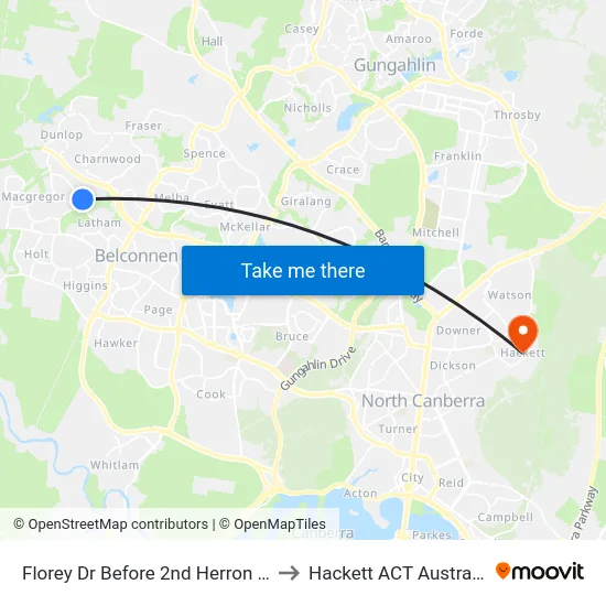 Florey Dr Before 2nd Herron Cr to Hackett ACT Australia map