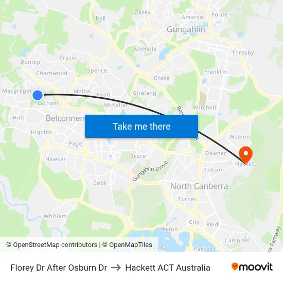 Florey Dr After Osburn Dr to Hackett ACT Australia map