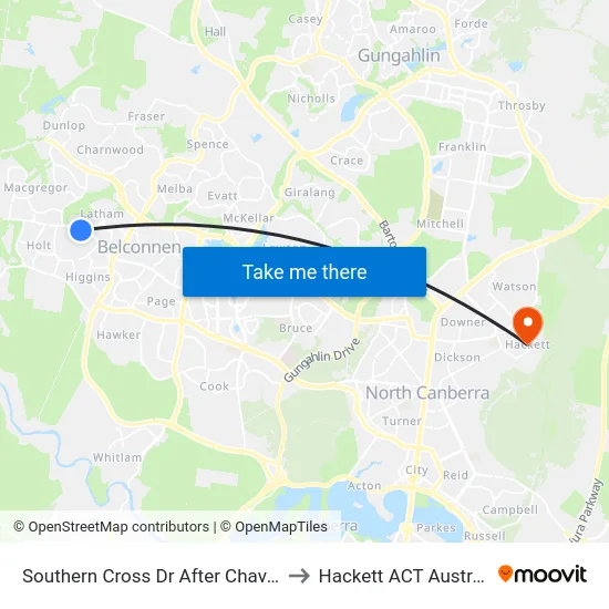 Southern Cross Dr After Chave St to Hackett ACT Australia map