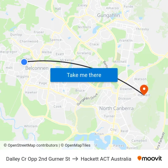 Dalley Cr Opp 2nd Gurner St to Hackett ACT Australia map