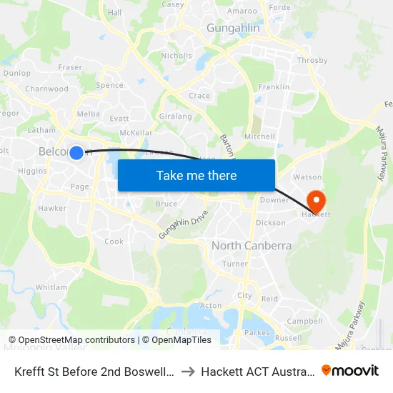 Krefft St Before 2nd Boswell Cr to Hackett ACT Australia map