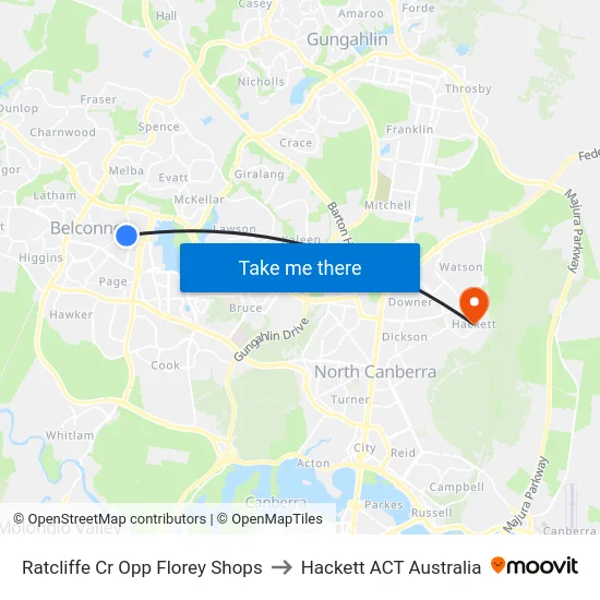 Ratcliffe Cr Opp Florey Shops to Hackett ACT Australia map