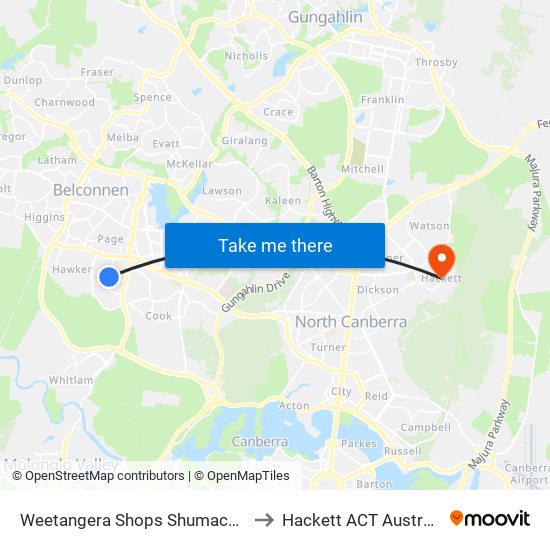 Weetangera Shops Shumack St to Hackett ACT Australia map