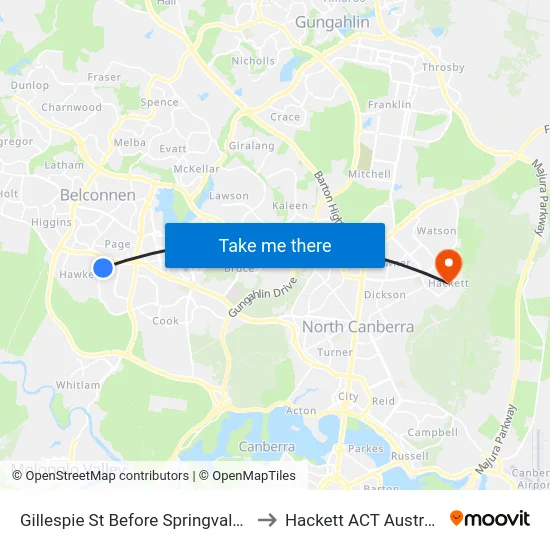Gillespie St Before Springvale Dr to Hackett ACT Australia map