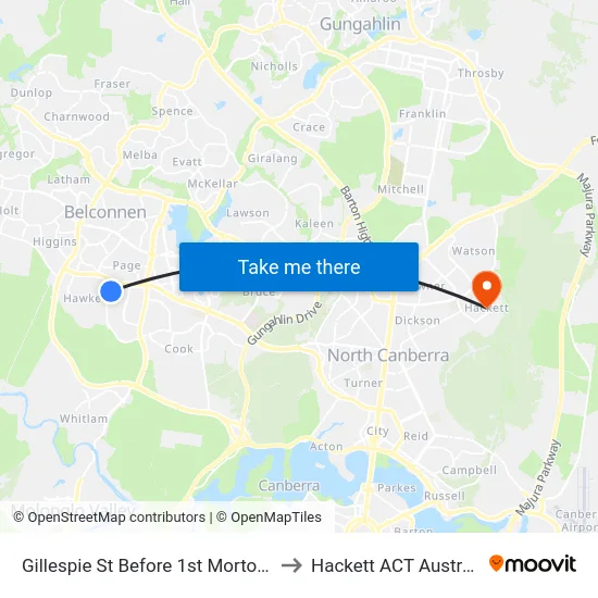 Gillespie St Before 1st Morton St to Hackett ACT Australia map